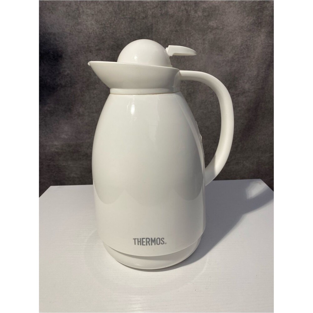 Thermos White Thermal Coffee Carafe Pitcher 1 Liter / 33 oz Glass Vacuum